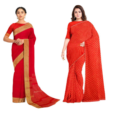 Hira Silk Kanjivaram and Chiffon Saree with Unstitched Blouse for Women - Pack of 2