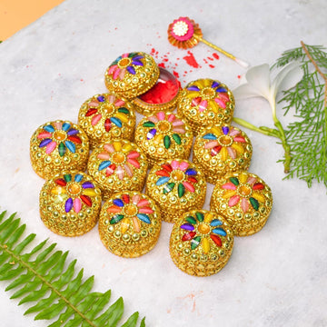 santarms Handmade Golden_Small Kum-Kum Box Handcraft Sindoor Refillable For Married Women Shadi Ka Gift Puja Aluminum Round Kumkum Sindur Shringar Dani Dabbi Beautiful Gifting Moti Dibbi