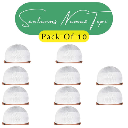 santarms "Islamic Prayer Kufi Muslim Cap for Men and Boys | White Namaz Topi with Elegant Design Comfortable for Daily Prayers and Religious Occasions Pack of 10 Caps