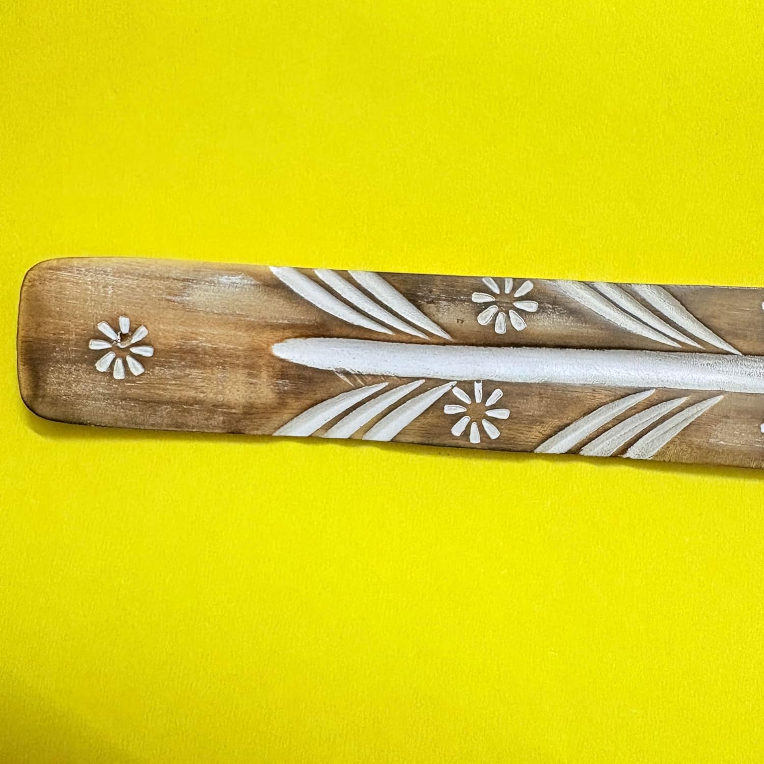 Santarms Wooden Incense Stick Holder 10 Inch – Handmade Agarbatti Stand Ash Catcher with Floral Design for Home, Office and Temple (Beige)