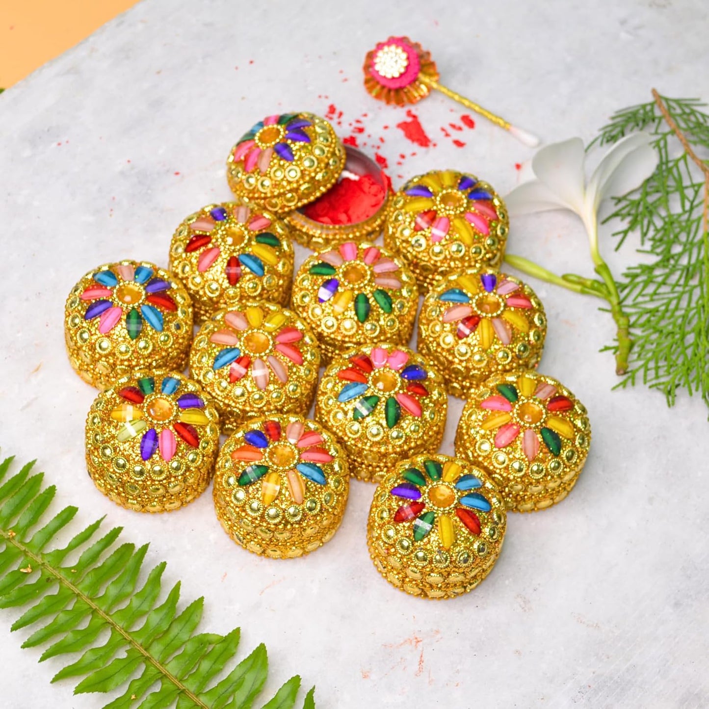 santarms Kumkum Box Handcrafted or Sindoor Box for Married Women Shadi ka Gifts - Pack of 12 Pieces, Traditional Indian Wedding Gifts for Bridal Rituals and Festive Celebrations