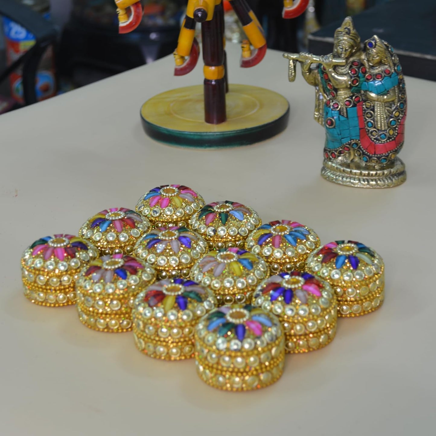 santarms Ramcharitmanas Geeta Press Gorakhpur Book or Ram Charit Manas with Set of 12 Kumkum Boxes/Sindoor Dabbi - Traditional Hindu Religious Book and Decorative Sindoor Containers for Pooja