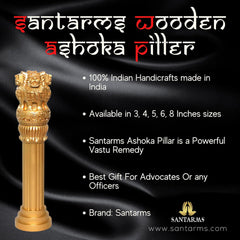 santarms Wooden Ashoka Stambh Pillar for Office Desk and Car Dashboard, Hand-Carved Sculpture Ashok Head/Piller for Table (3 Inch)