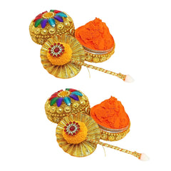 Santarms Aluminium Kumkum Box with Free 10gm Each Pila Sindoor and Sticks
