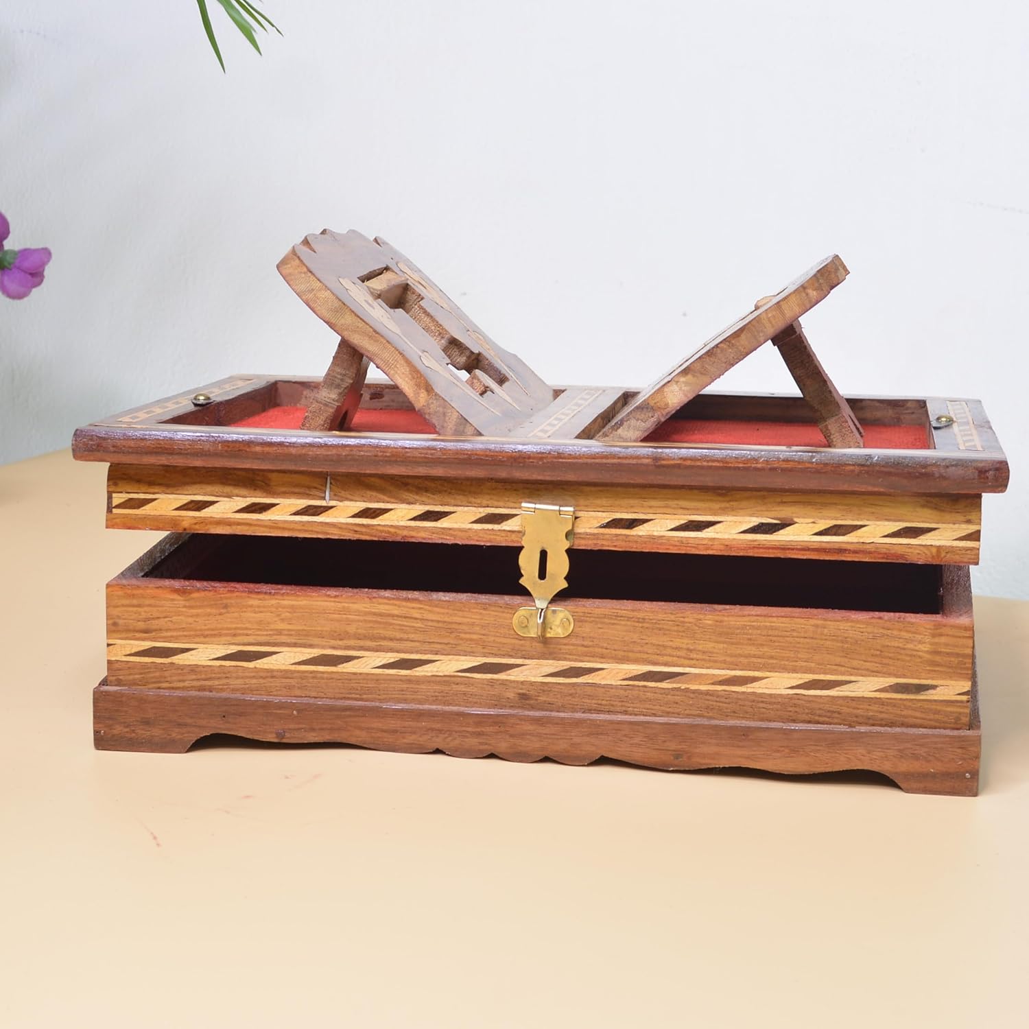Santarms Wooden Holy Quran Box with rehal for Holy Quran Pak Book Stand - Quran Sharif Box with rihal