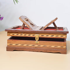 Santarms Wooden Holy Quran Box with rehal for Holy Quran Pak Book Stand - Quran Sharif Box with rihal