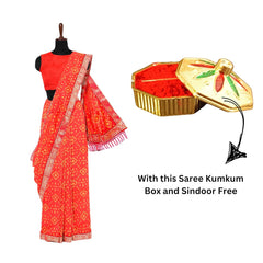 Hira Silk Saree for Women, Printed Silk Saree/Sari with Unstitched Blouse Piece, Kumkum Box and Red Sindoor