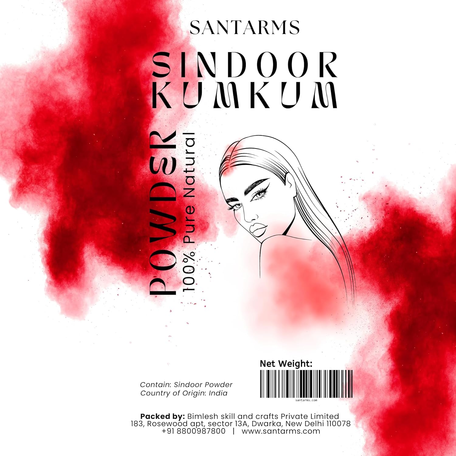 Santarms A++ Natural Organic Red Sindoor Kumkum Powder | Skin-Safe, Chemical-Free, Perfect for Women’s Suhaag, Daily Use, Weddings & Pooja (Pouch Packet, 50, gram)