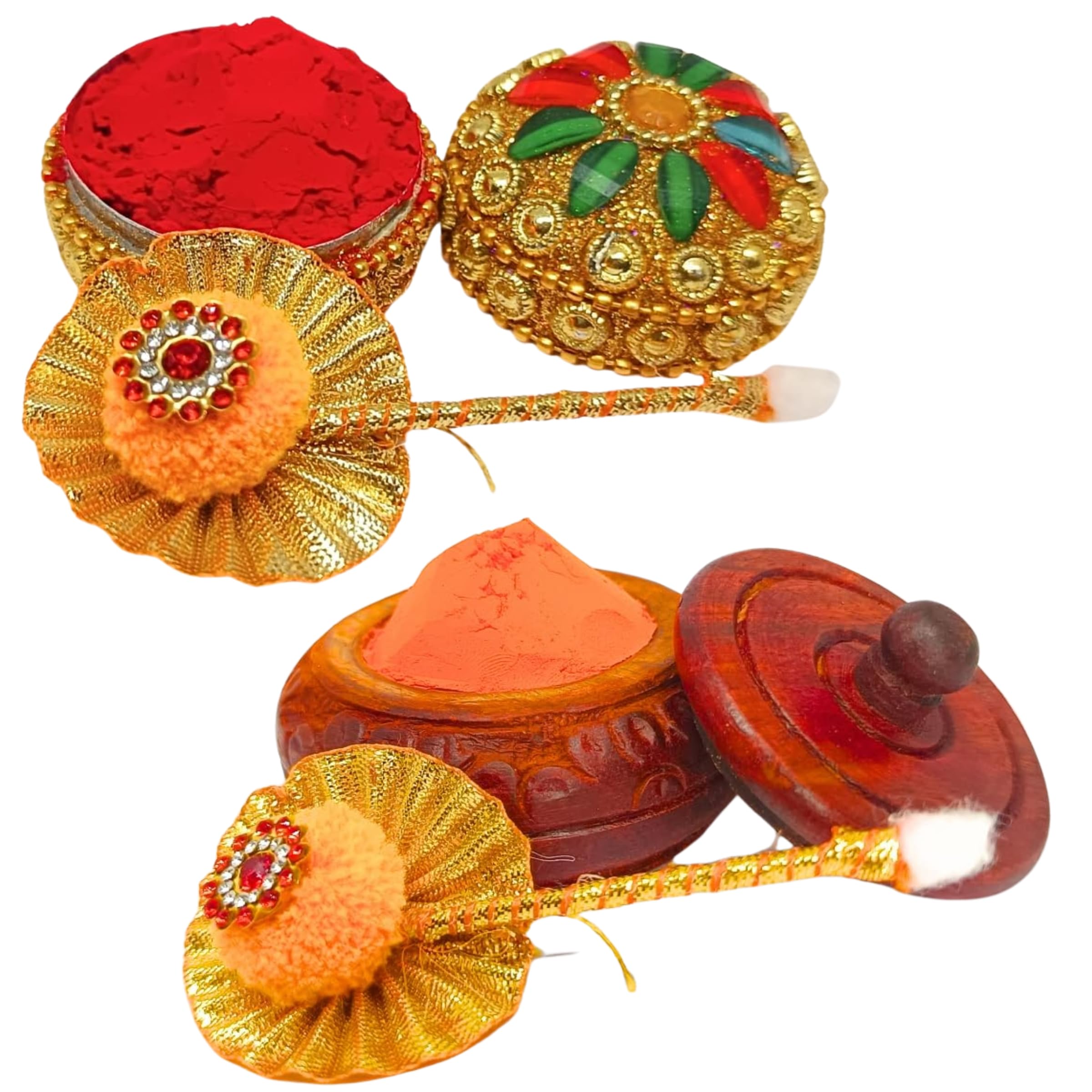 Santarms Aluminium Kumkum Box with Free 10gm Each Pila Sindoor and Sticks