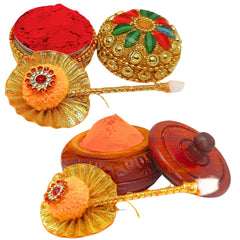 Santarms Aluminium Kumkum Box with Free 10gm Each Pila Sindoor and Sticks