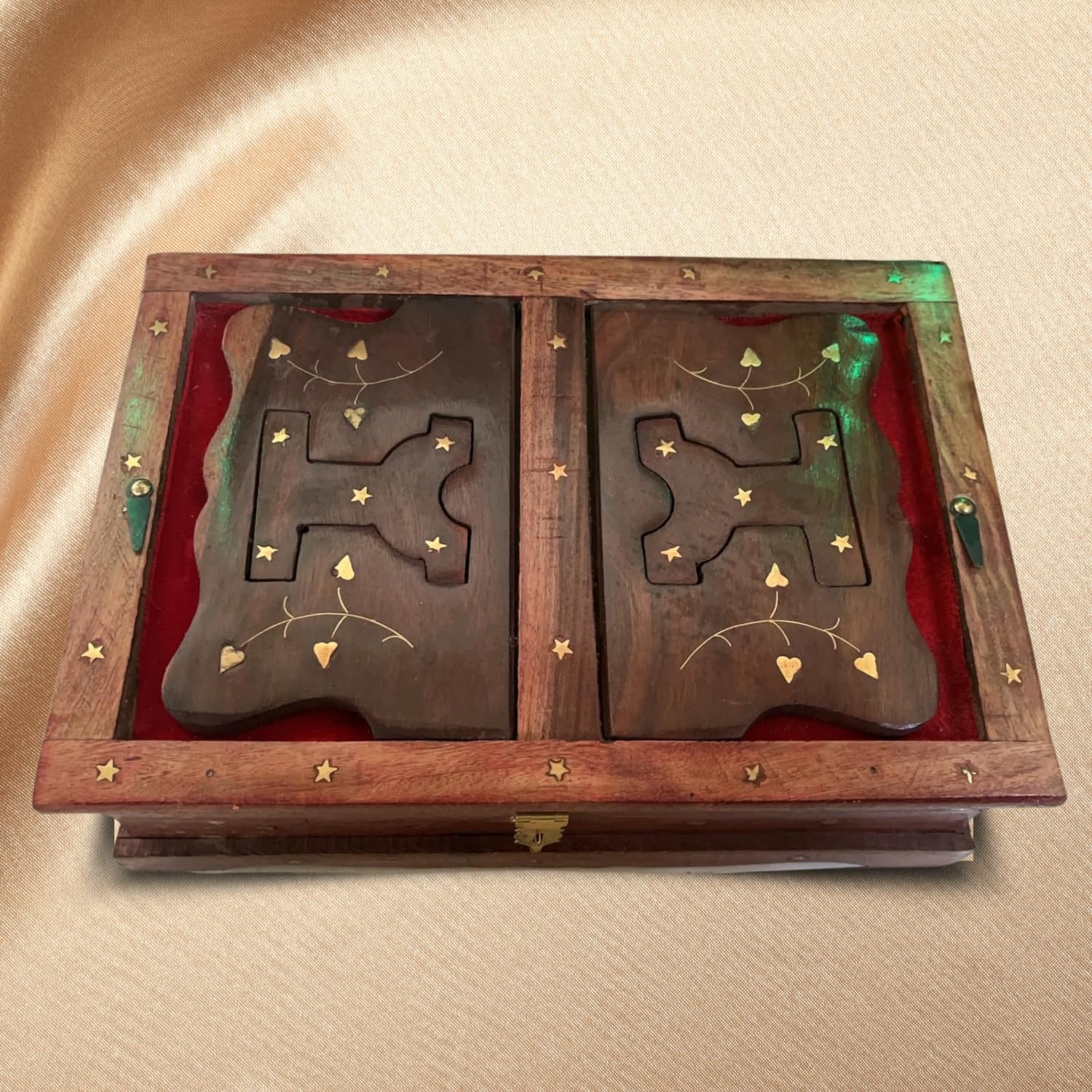 santarms Wooden Handmade Book Box, Holy Book Reader for Home Decor (Brass work) Sheesham Wood, Super Shiny Polished, 1 pcs