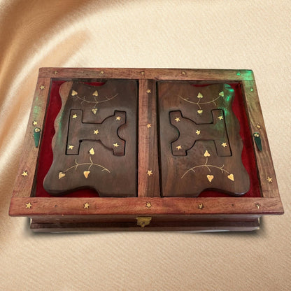 santarms Wooden Handmade Book Box, Holy Book Reader for Home Decor (Brass work) Sheesham Wood, Super Shiny Polished, 1 pcs