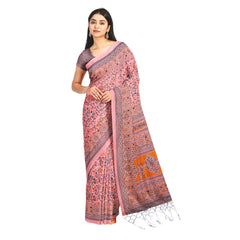 Hira Silk Kalamkari Saree with Unstitched Blouse Piece, Kumkum Box, Sindur for Women