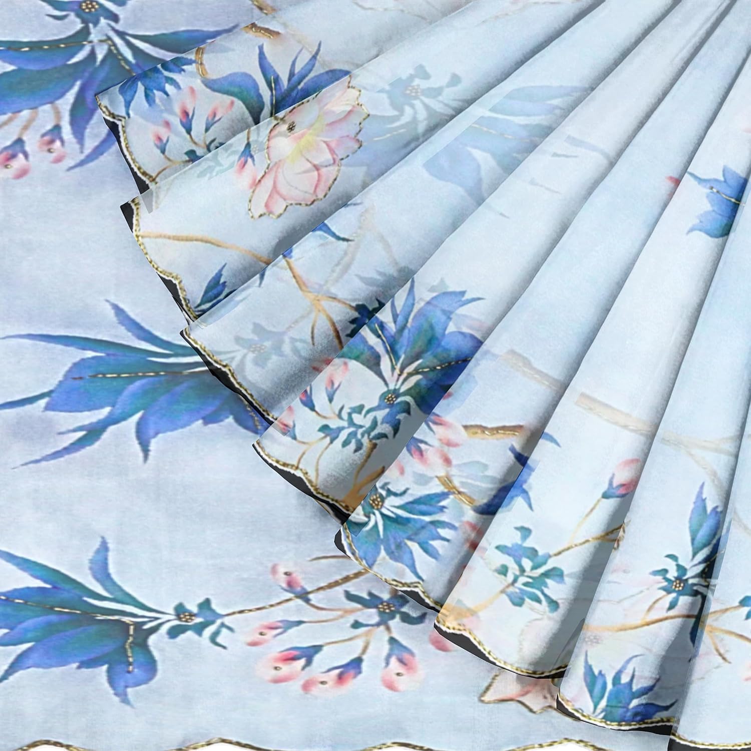 Hira Silk Organza Saree for Women, Printed Shiny Sari with Unstitched Blouse Piece for Women - Pack of 1