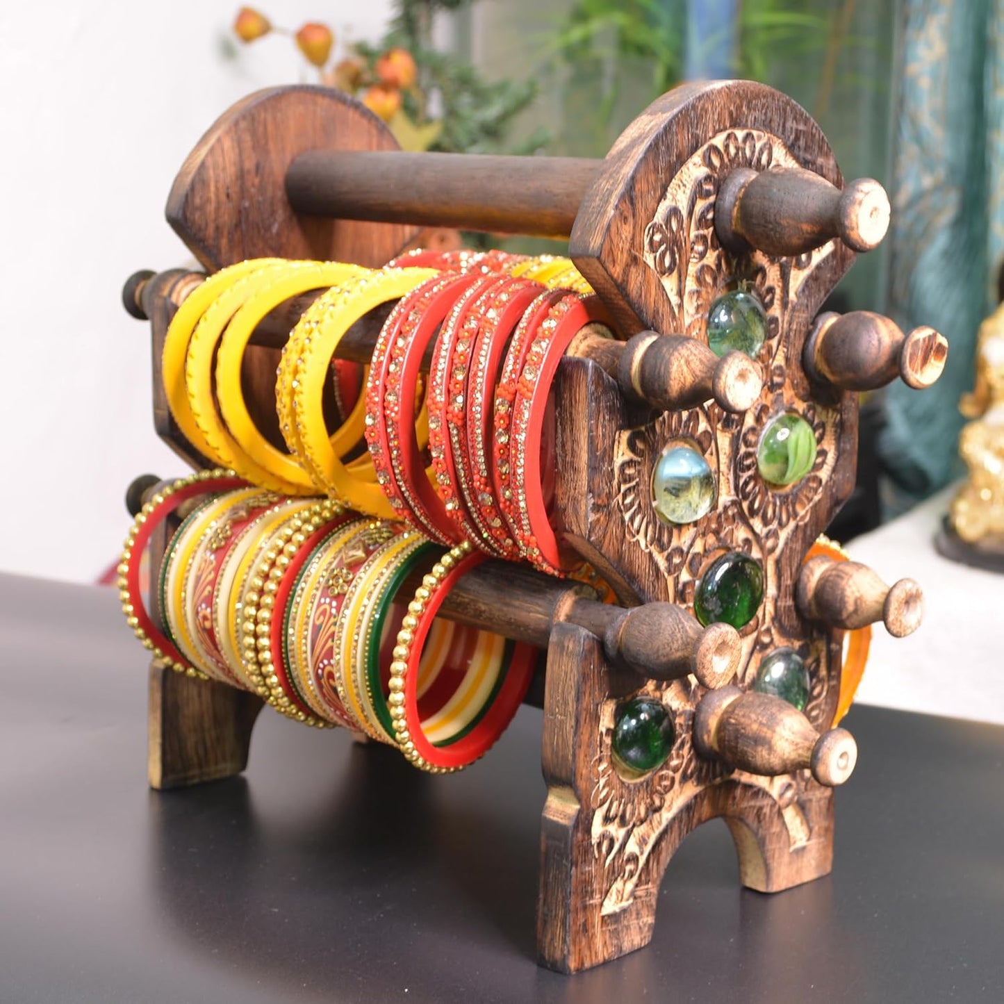 santarms Wooden Bangle Stand For Bangles | Home Decor | Women Gift Bangles For Or Chudi Churi Best By Holder | MADE IN INDIA | 4 Rods