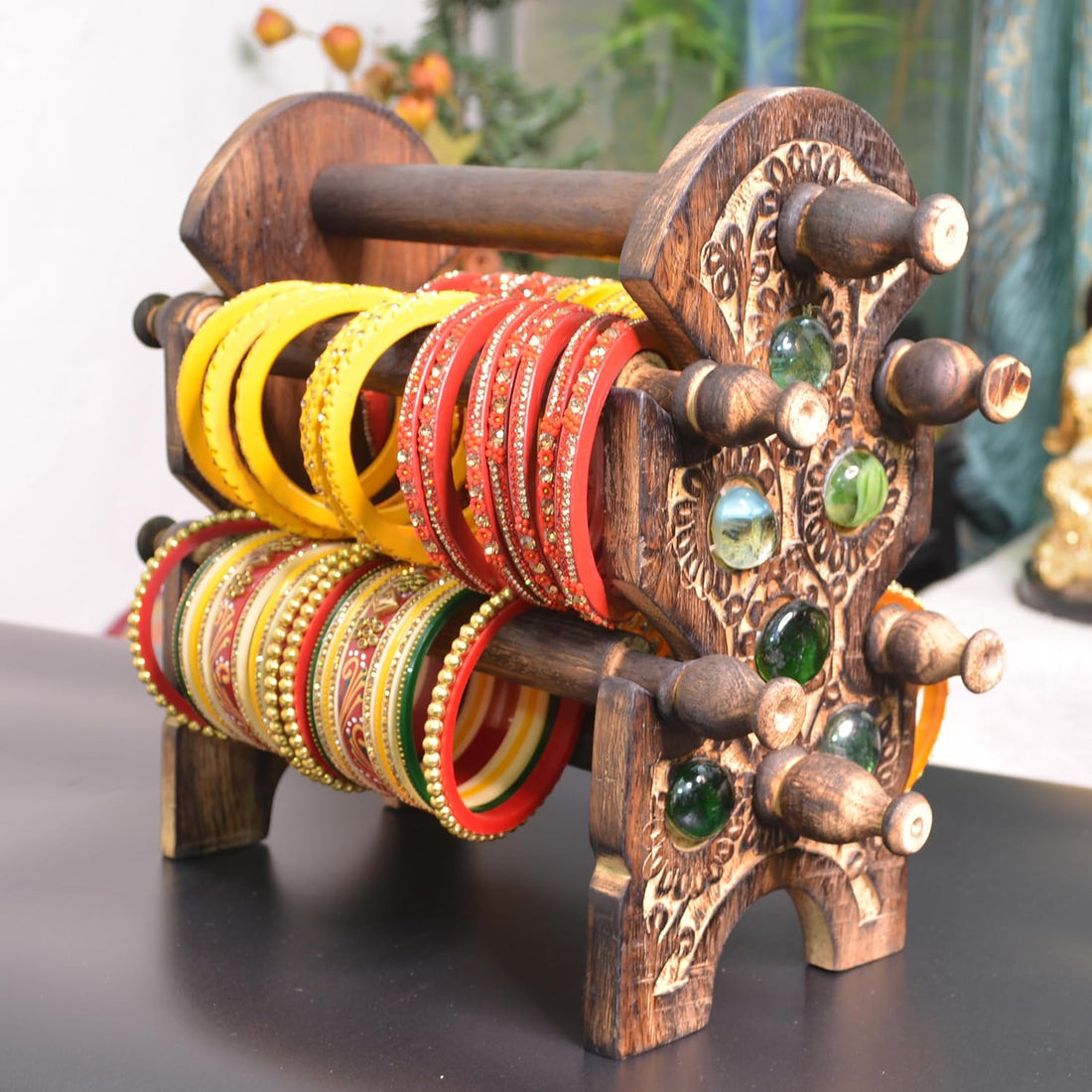 Santarms Wooden 4 Rod Bangle Stand for Women, Organizer Chudi Holder, Bracelet Display Organizer - Pack of 1