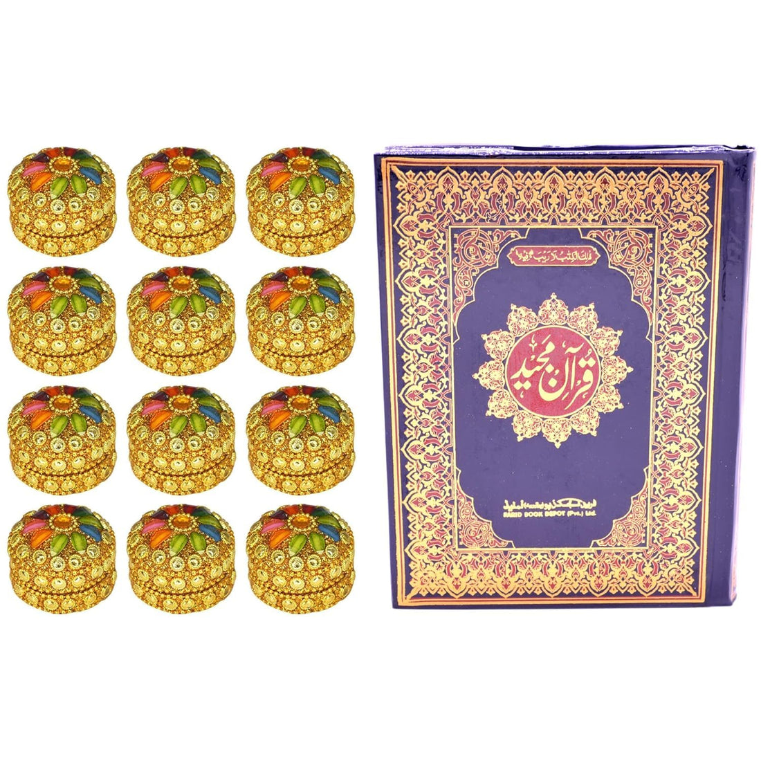 santarms kumkum Box with HOLY Quran PAK Book - Gifting moti dibbi Quran pak Gift for Ramadan eid | Fancy Decoration (Set of 12)