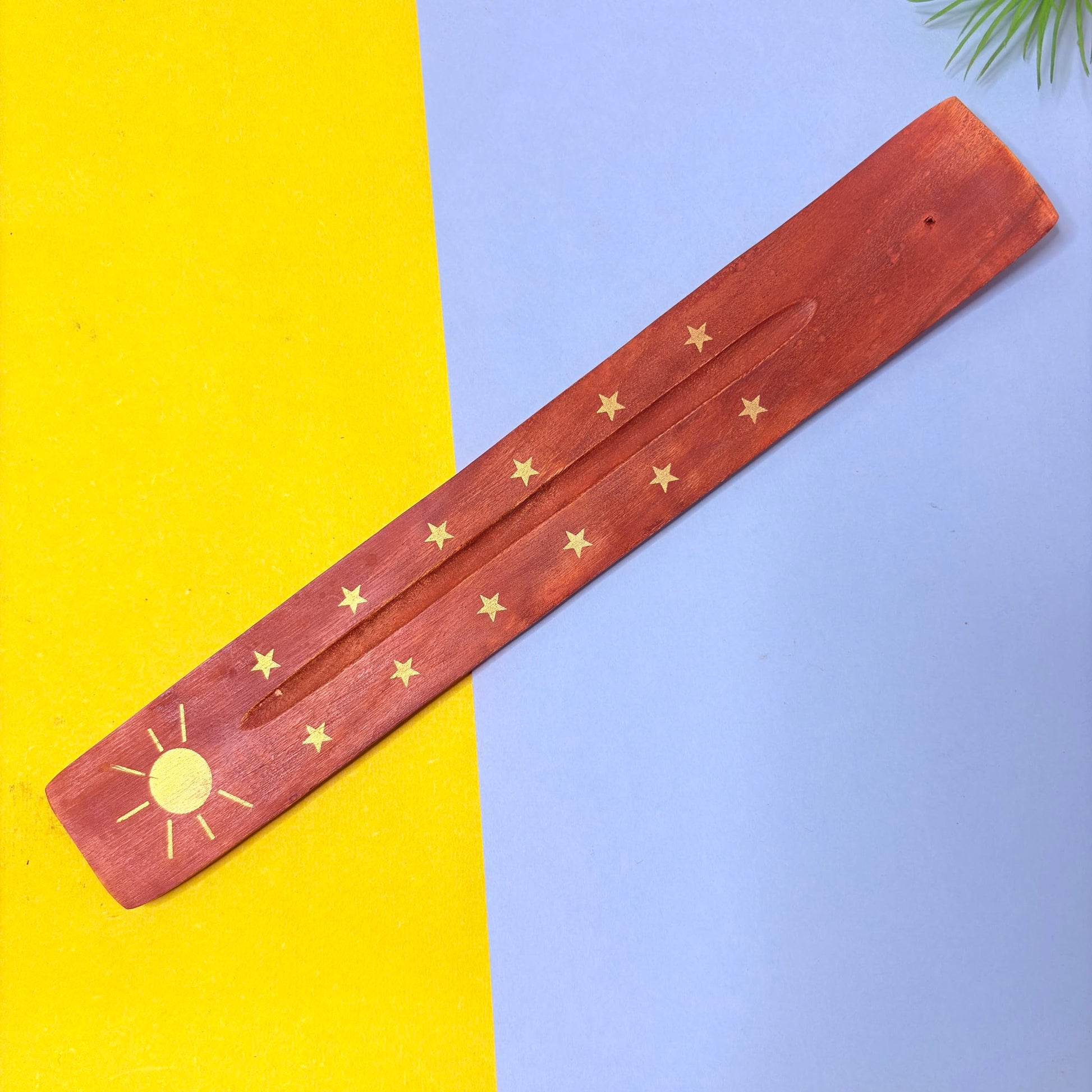 Santarms Wooden Incense Stick Holder 10 Inch – Handmade Agarbatti Stand Ash Catcher with Floral Design for Home, Office and Temple (Beige)