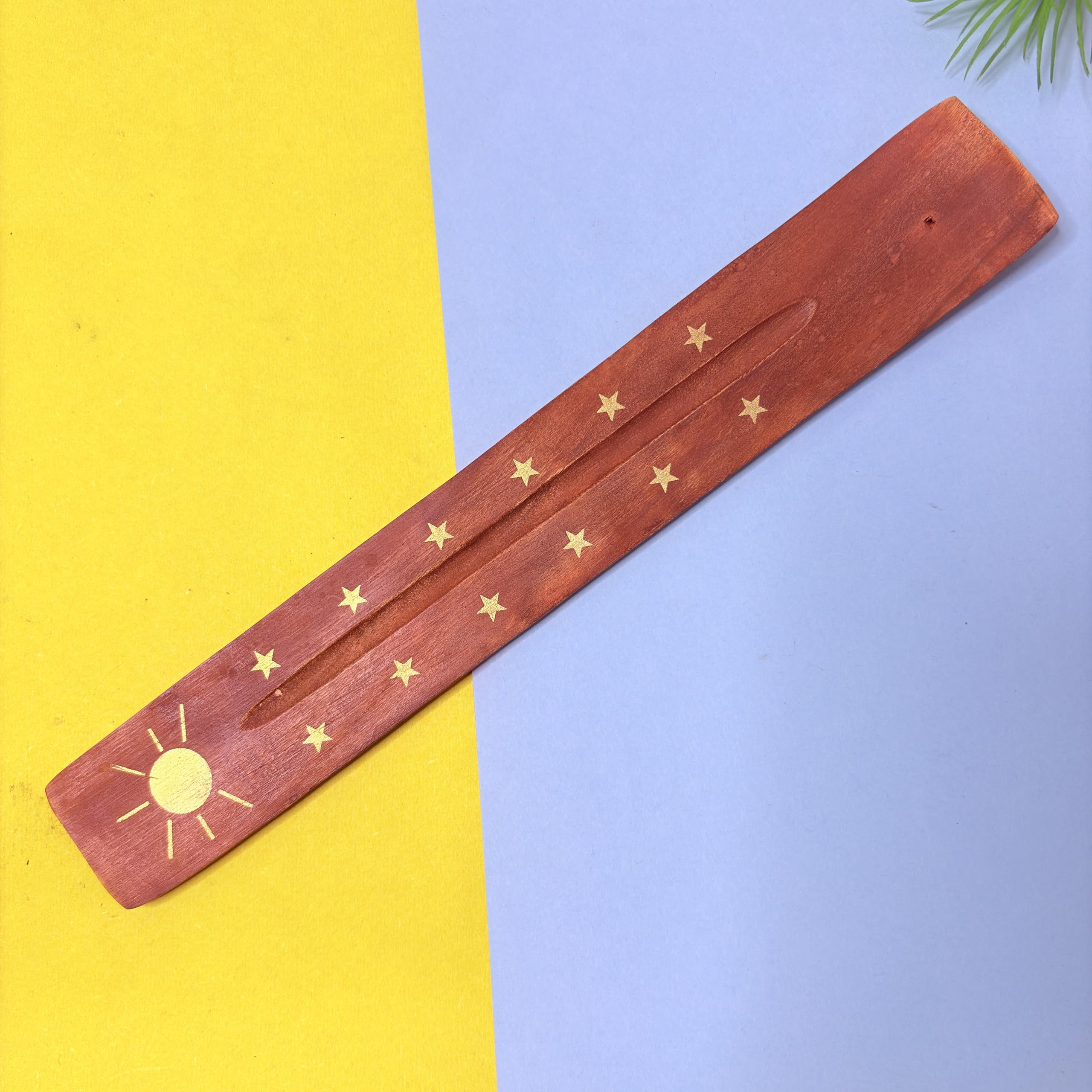 Santarms Wooden Incense Stick Holder 10 Inch – Handmade Agarbatti Stand Ash Catcher with Floral Design for Home, Office and Temple (Beige)