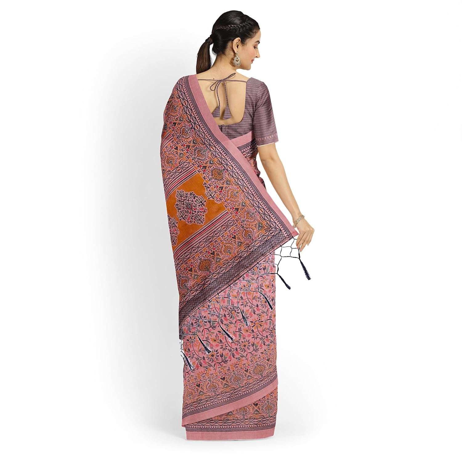 Hira Silk Kalamkari Saree with Unstitched Blouse Piece, Kumkum Box, Sindur for Women