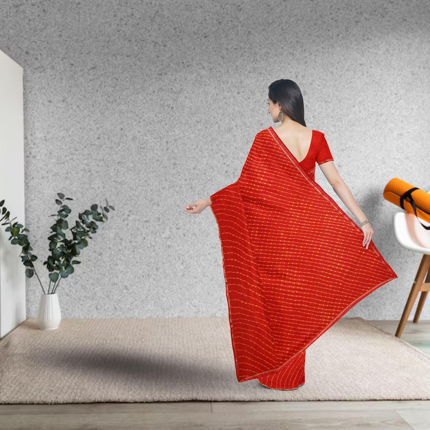 Hira Silk Women's Printed Chiffon Saree, Saree/Sari with Unstitched Blouse Piece for Women, Red