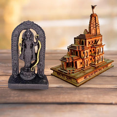 santarms Ayodhya Ram Mandir Model with Ram Lall Idol Wood Mandir Religious of Shree Ram Janambhumi Design Decorative Wooden Temple for Home, Office Décor Gift Item