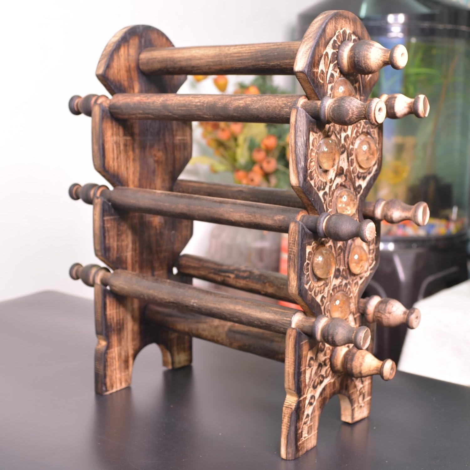 santarms Stylish Wooden Bangle Stand for Women Organizer chudi Holder New churi Bengals Wardrobe Bangles - 6 Rod Bangle Stand