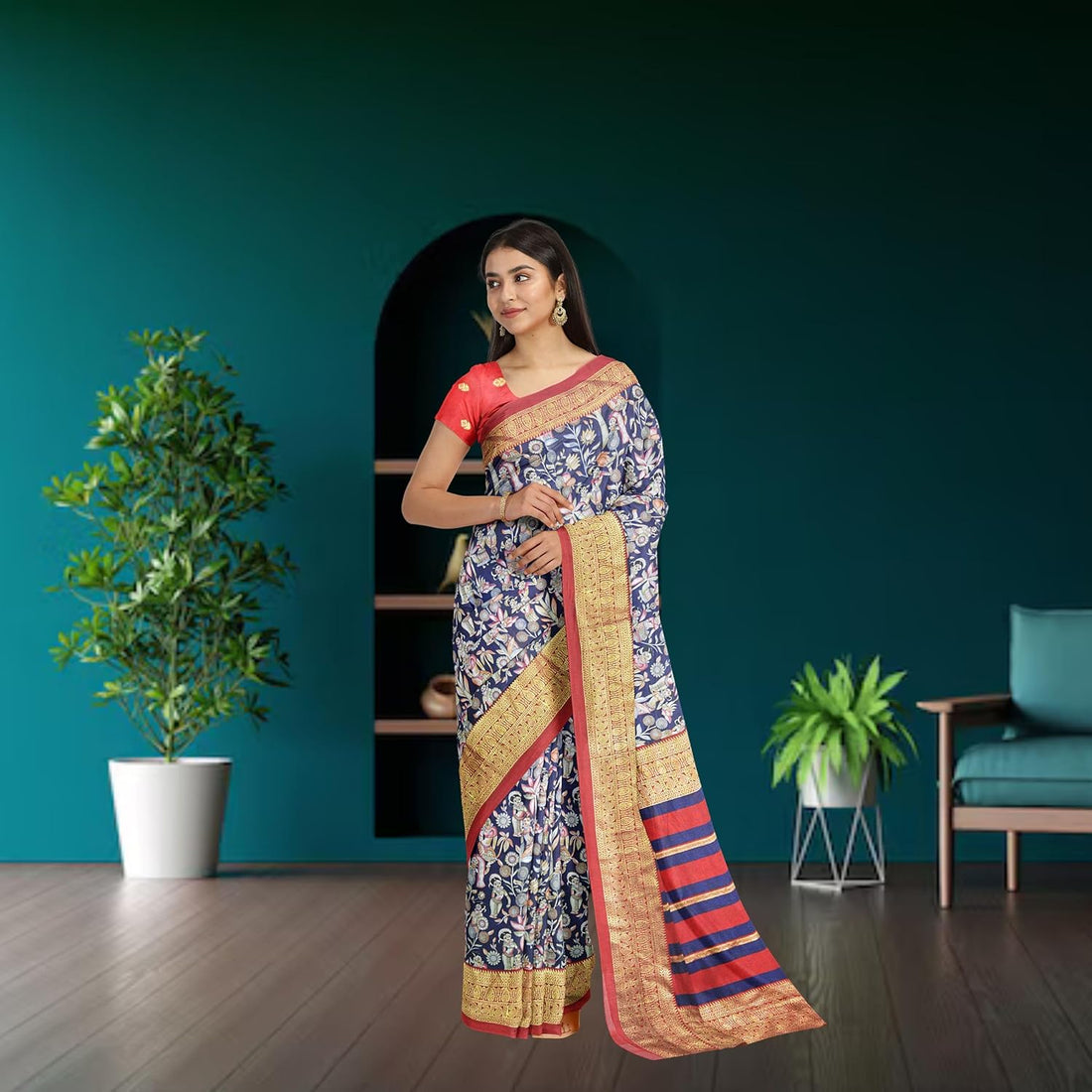 Hira Silk Printed Saree for Women, Cotton Silk Saree/Sari with Unstitched Blouse Piece