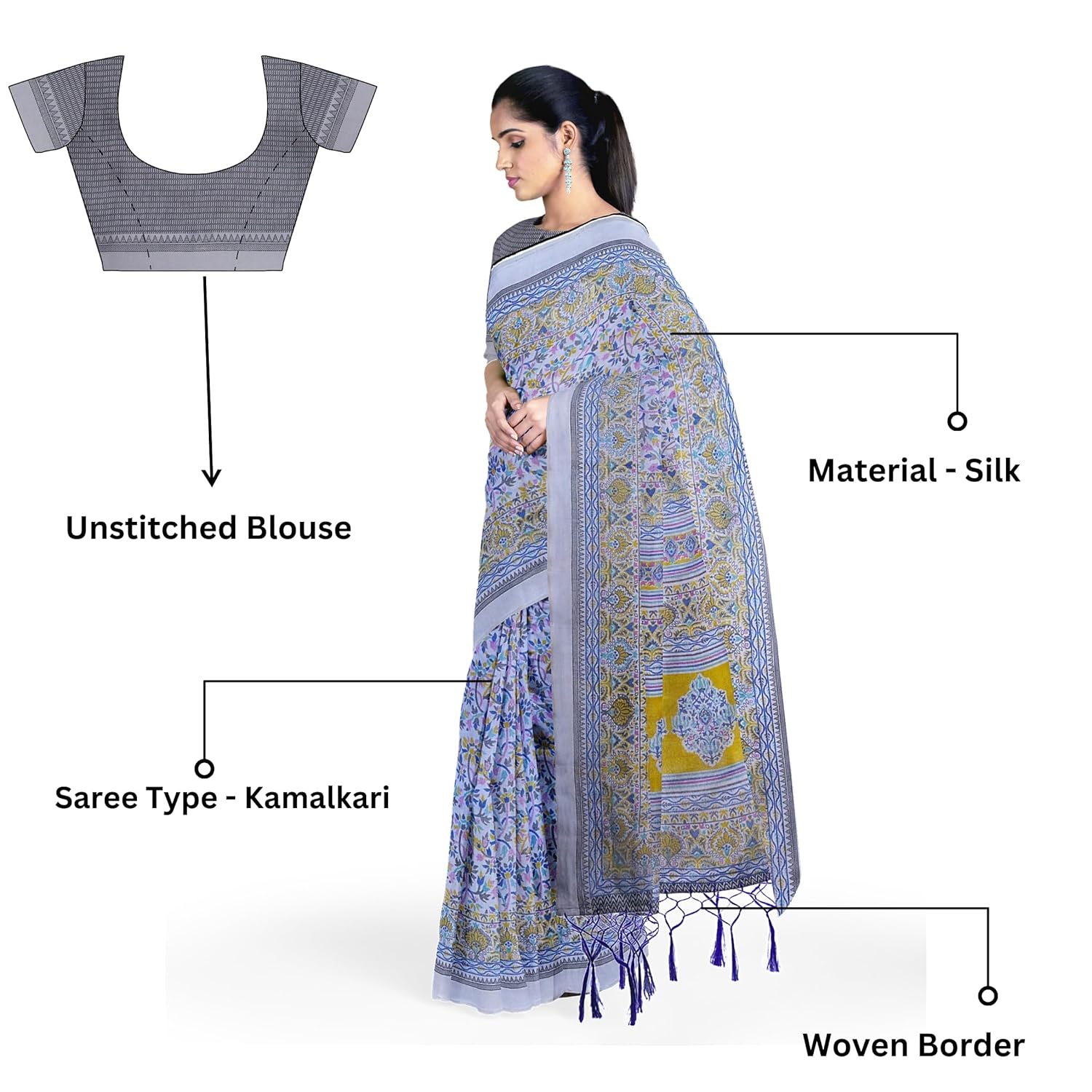 Hira Silk Kalamkari and Cotton Saree with Unstitched Blouse Piece for Women - Pack of 2