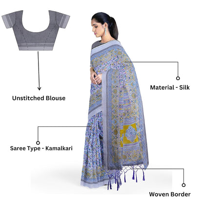 Hira Silk Kalamkari and Cotton Saree with Unstitched Blouse Piece for Women - Pack of 2
