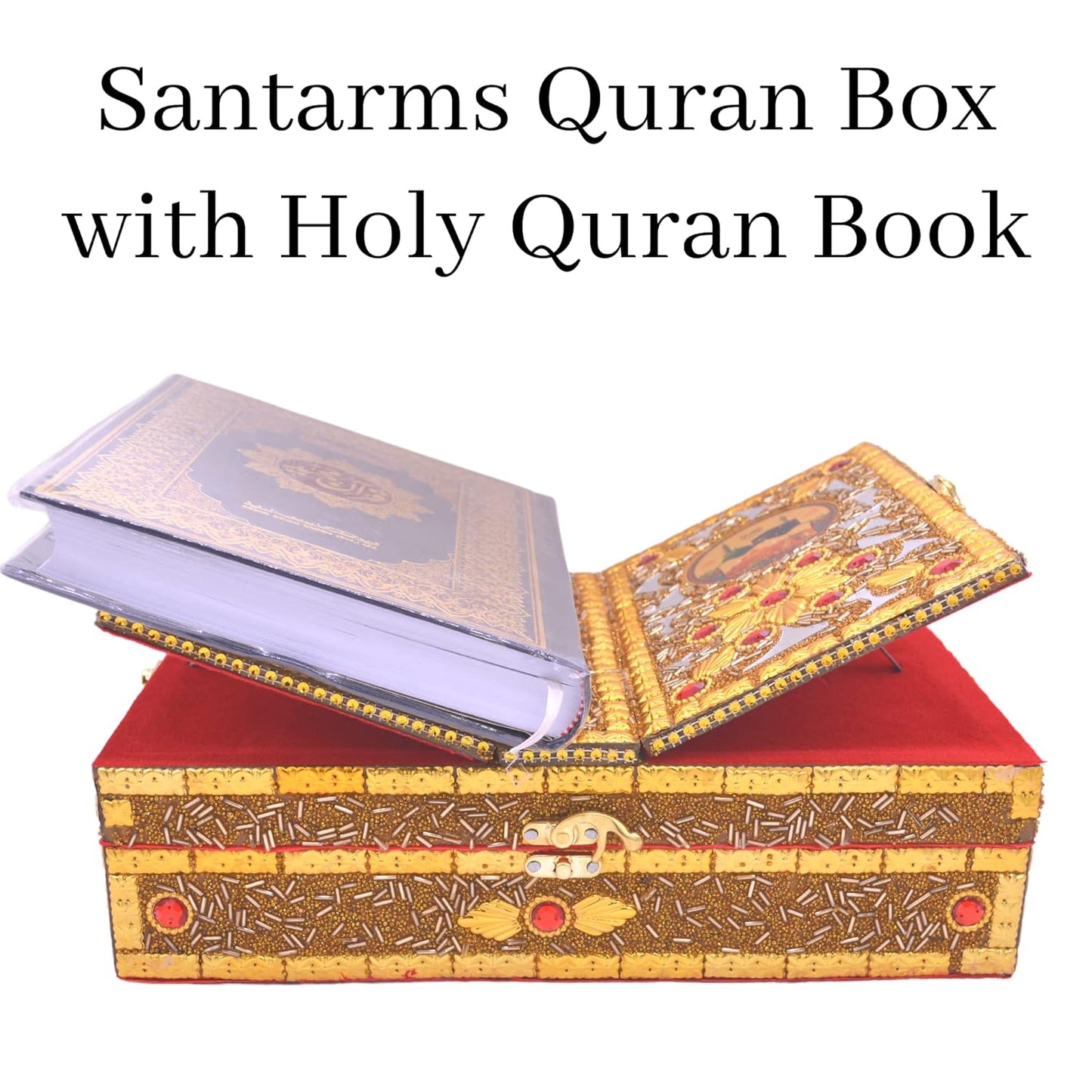 santarms Wooden Quran Box with holy pak for Reading - Stand fordable | Holder rehal | Quran Book and Quran Box