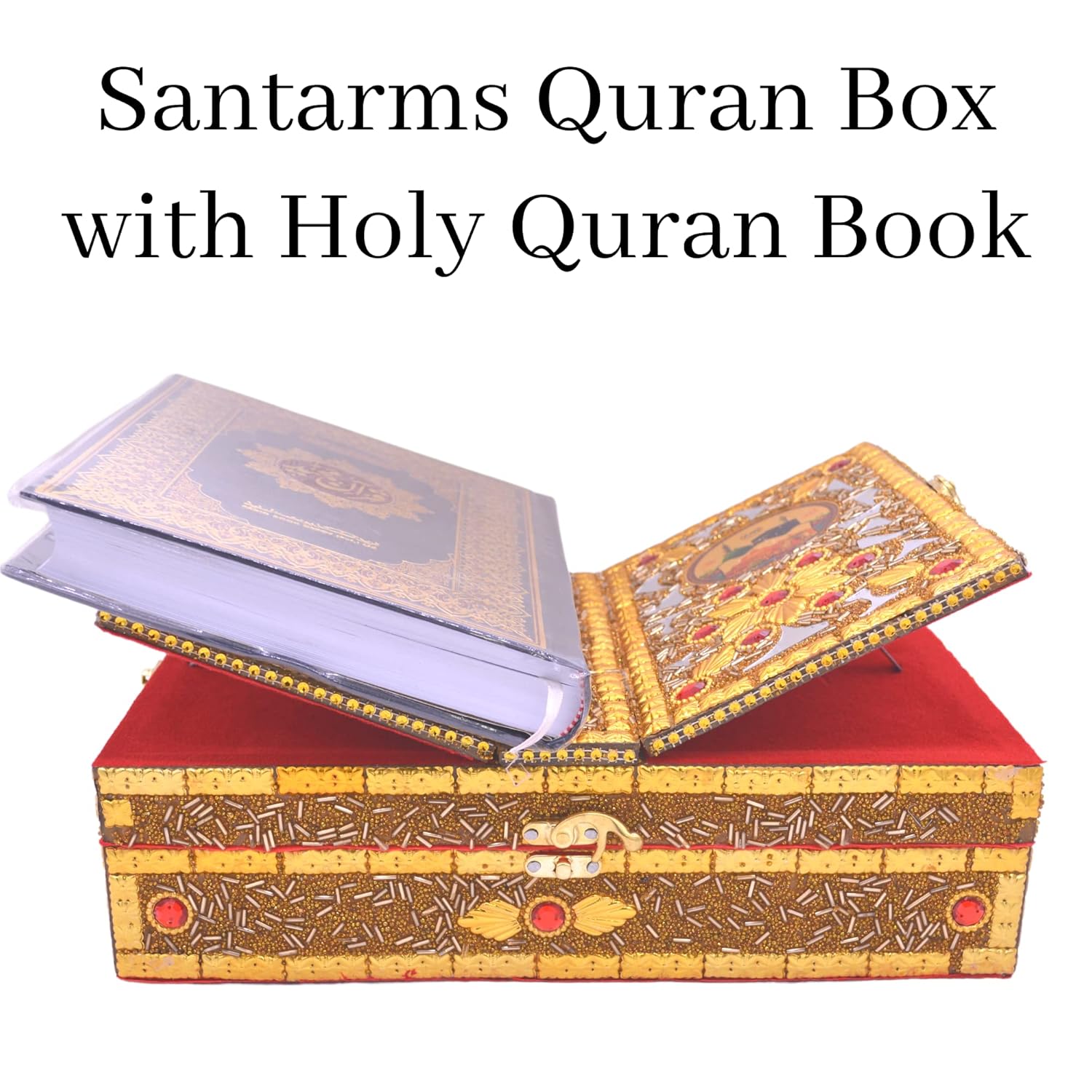 santarms Wooden Quran Box with holy pak for Reading - Stand fordable | Holder rehal | Quran Book and Quran Box