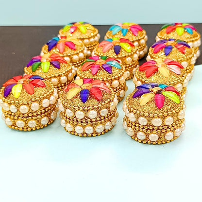 santarms Kumkum Box Set, Puja Round Sindur Dani Dabbi, Beautifully Designed Moti Dibbi (Pack of 12)
