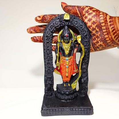 santarms Ayodhya Ram Mandir Idol Stone Ram Lala, Idol 3D Statute for Home Decor, Exact Copy Ram Lala Murti Ayodhya Marble Ram Lalla Darbar Mandir Model, Black Colour, Pack of 1