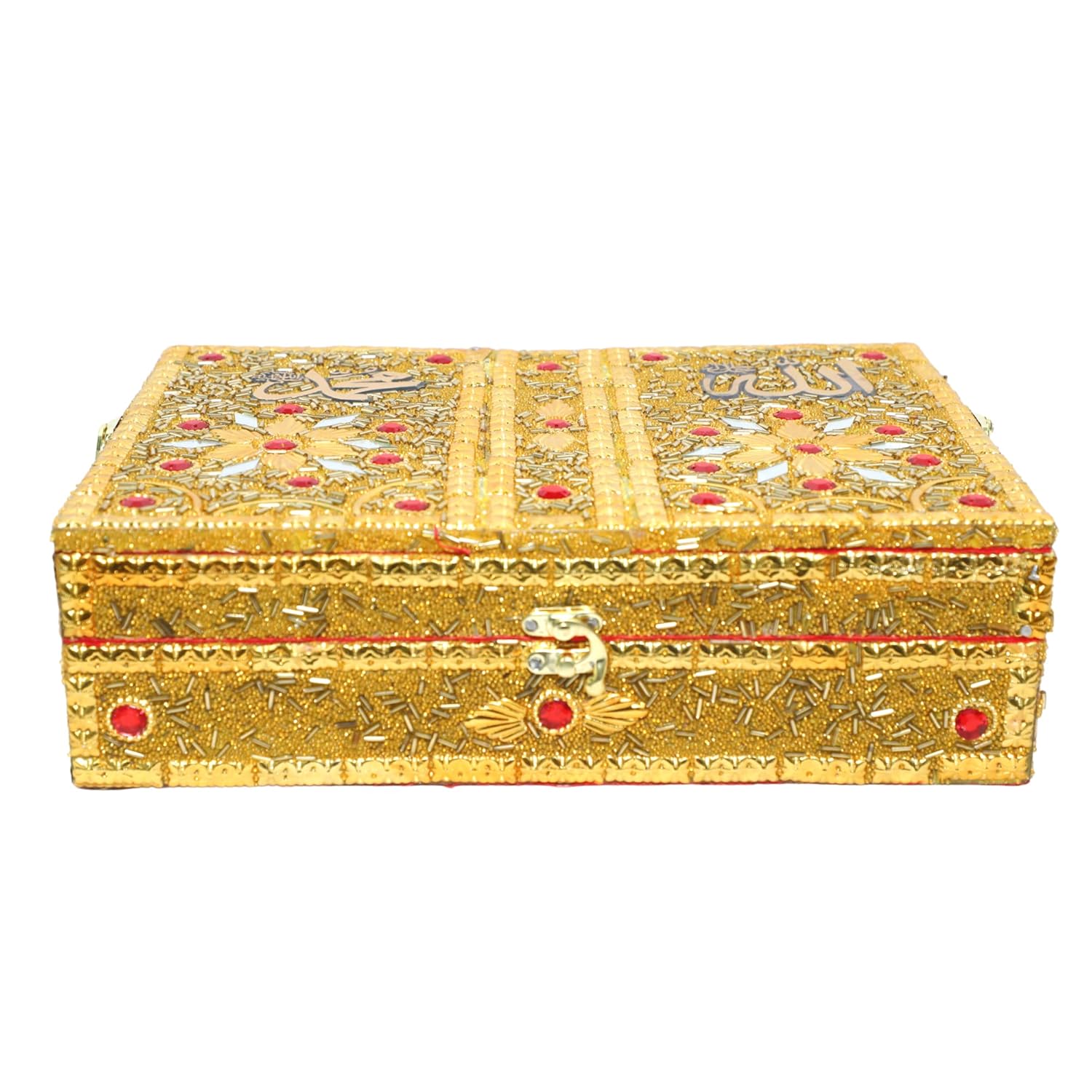 santarms Handmade Foldable Wooden Quran Sharif Box with Rehal | Holy Quran Book Stand | Includes Islamic Prayer Cap (Namaz Topi) and Tasbeeh Chanting Prayer Counter | Ideal Eid Gift | 1 Piece