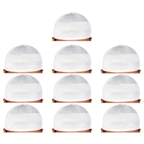 santarms "Islamic Prayer Kufi Muslim Cap for Men and Boys | White Namaz Topi with Elegant Design Comfortable for Daily Prayers and Religious Occasions Pack of 10 Caps