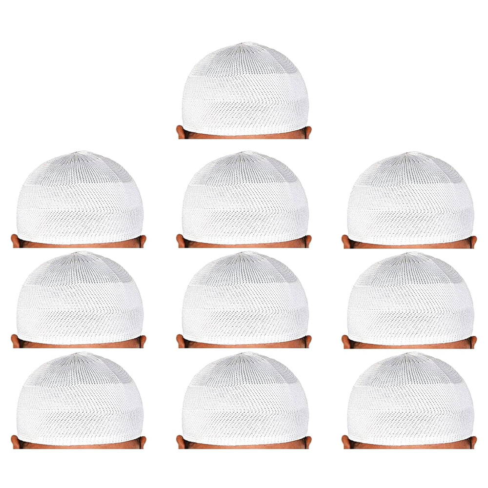 santarms "Islamic Prayer Kufi Muslim Cap for Men and Boys | White Namaz Topi with Elegant Design Comfortable for Daily Prayers and Religious Occasions Pack of 10 Caps