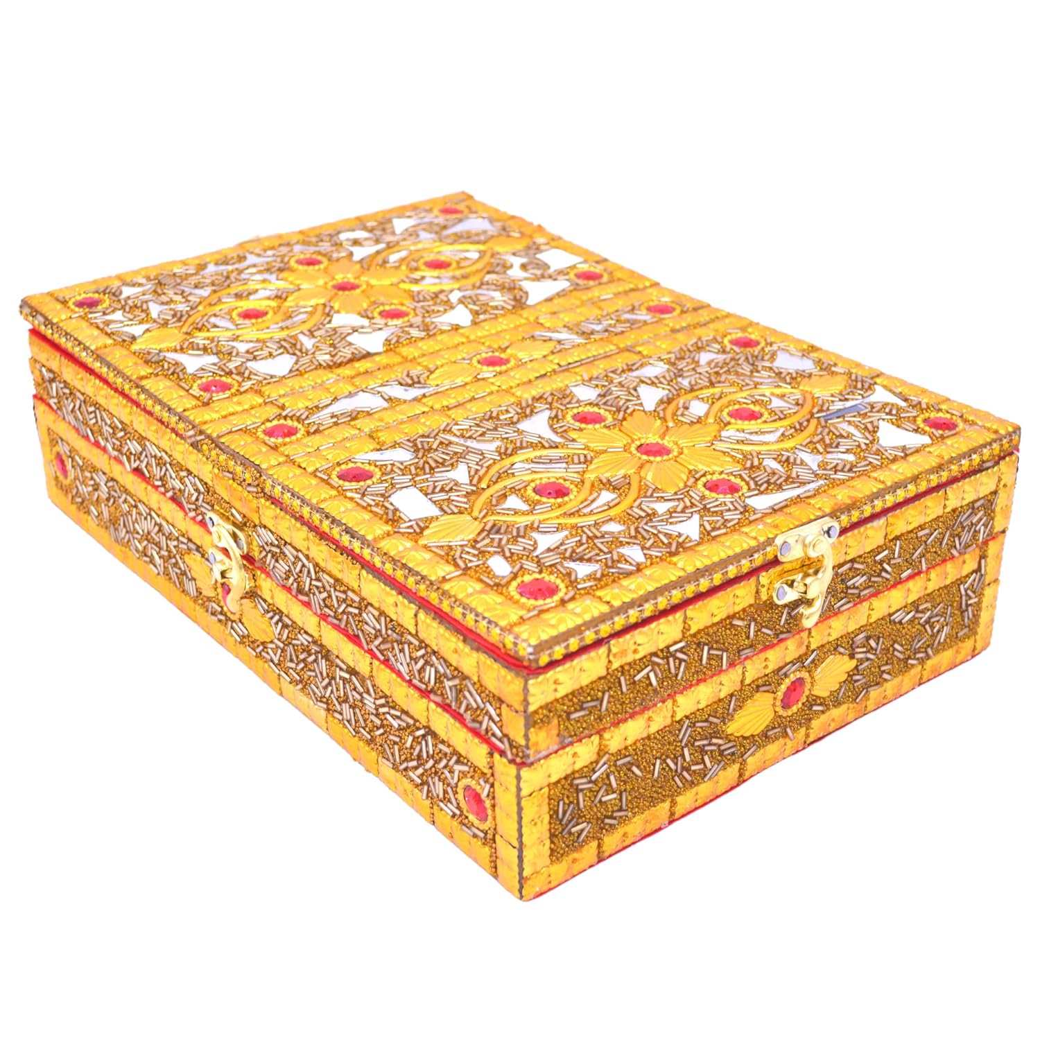 Santarms Handmade Wooden Geeta Box with Foldable Stand, Universal Book Holder for Bhagwat Geeta, Ramayan, and Pooja Path, Decorative Golden Wood Book Stand Box for Home Temple