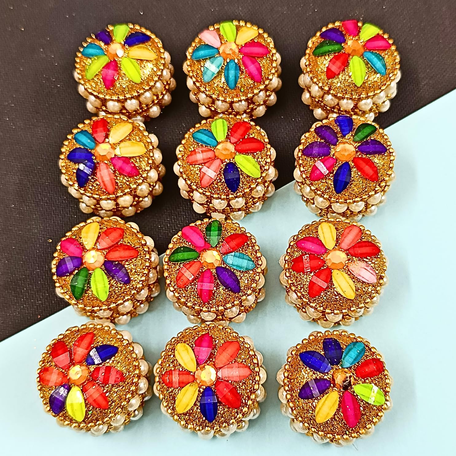 santarms Kumkum Box Set, Puja Round Sindur Dani Dabbi, Beautifully Designed Moti Dibbi (Pack of 12)
