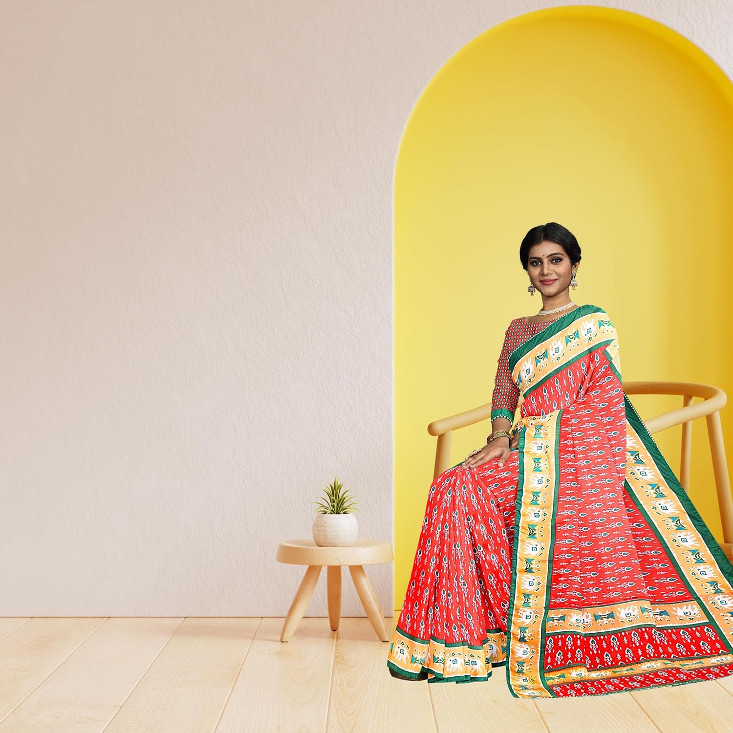 Hira Silk South Silk Saree with Unstitched Blouse, Kumkum Box and Sindoor for Women