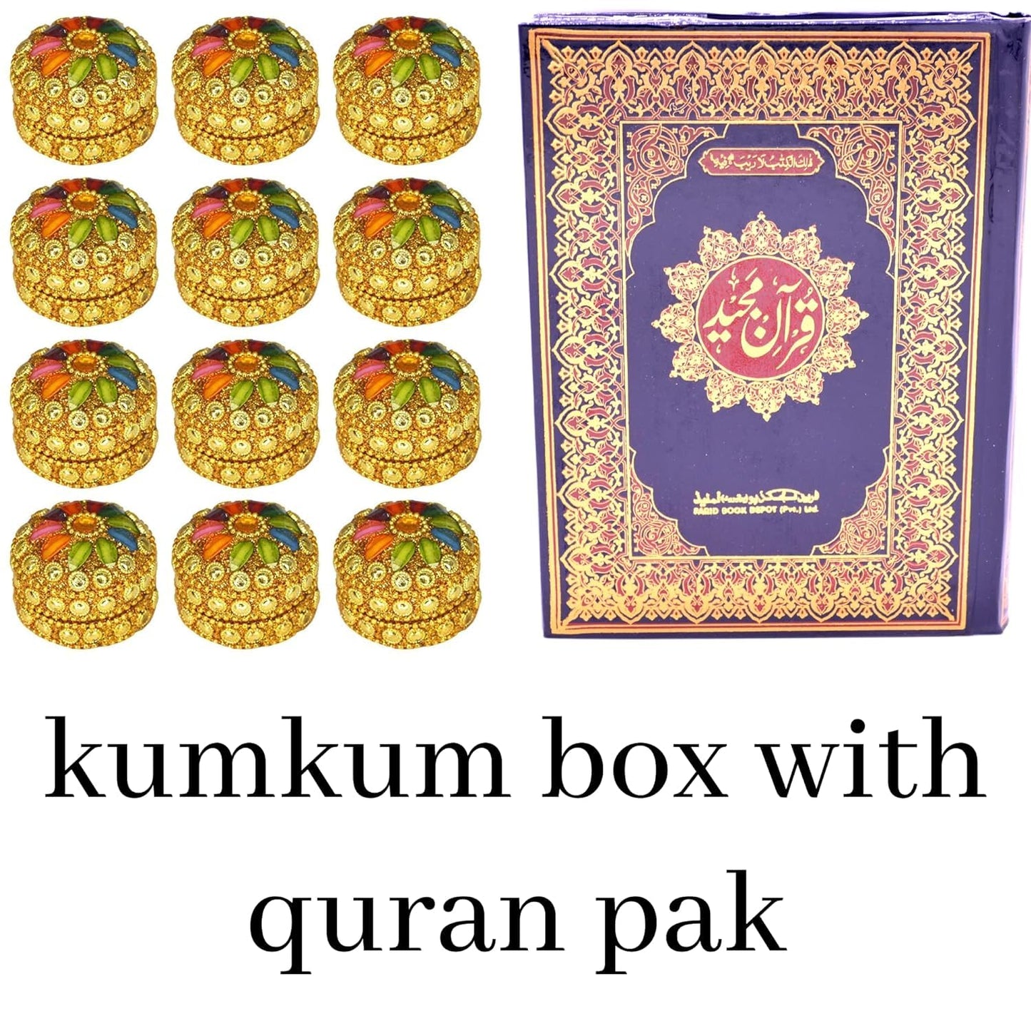 santarms kumkum Box with HOLY Quran PAK Book - Gifting moti dibbi Quran pak Gift for Ramadan eid | Fancy Decoration (Set of 12)