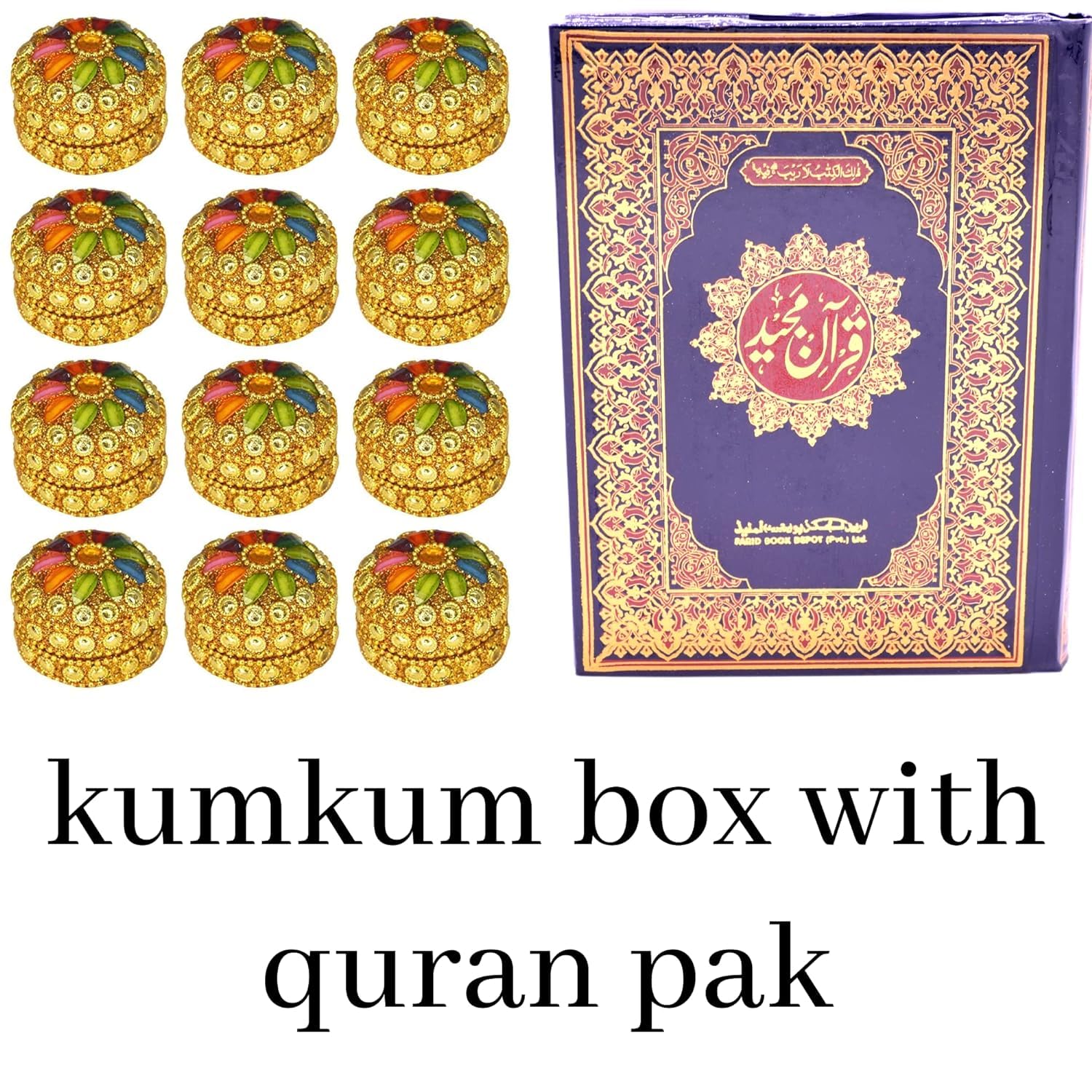 santarms kumkum Box with HOLY Quran PAK Book - Gifting moti dibbi Quran pak Gift for Ramadan eid | Fancy Decoration (Set of 12)