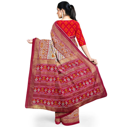 Hira Silk South Cotton Saree with Unstitched Blouse, Kumkum Box and Sindoor for Women