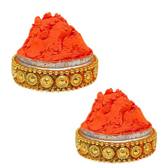 Santarms Aluminium Kumkum Box with Free 10gm Each Pila Sindoor and Sticks