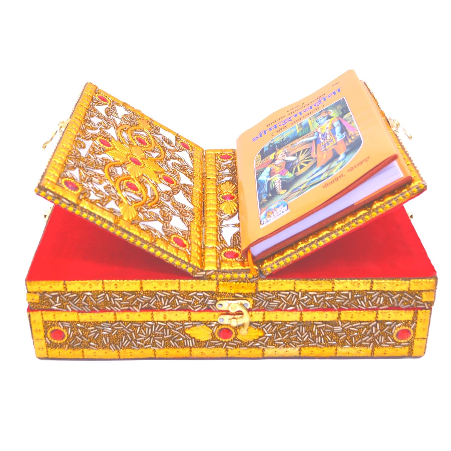Santarms Handmade Wooden Geeta Box for Reading - Geeta Stand Fordable bhagwat Geeta Stand Box | Book Stand Pooja Bhagwat Ramayan Holder Gita Ramayanam Book with Stand Box bhagwat Geeta Box