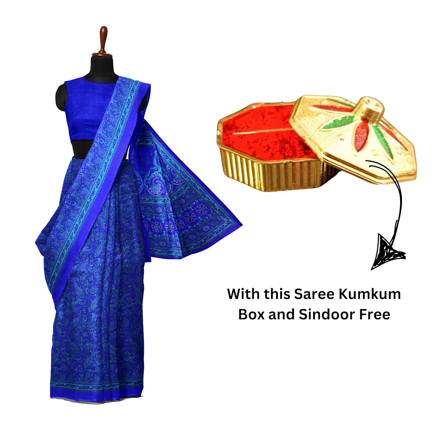 Hira Silk Air Line Crepe Silk Saree with Unstitched Blouse, Kumkum Box and Sindur for Women - Combo Pack