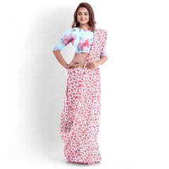 Hira Silk Organza Saree for Women,Printed Shiny Sari with Unstitched Blouse Piece