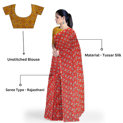 Hira Silk Kalamkari and Tussar Silk Saree for Women with Unstitched Blouse Piece - Pack of 2