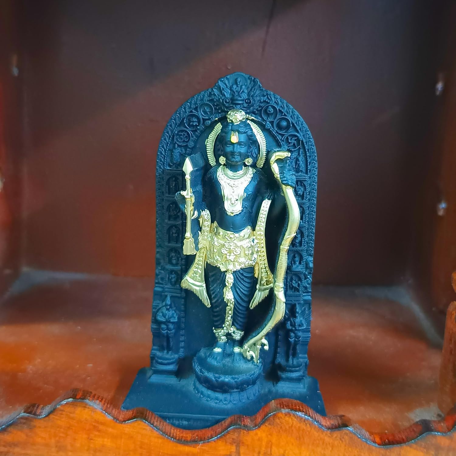 santarms Small Wooden Mandir for Home Temple with Marble Ayodhya Ram Lalla Model Idol Home, Wall Mounted Hanging Light Weight, Hindu Deity Statue, Combo Offer