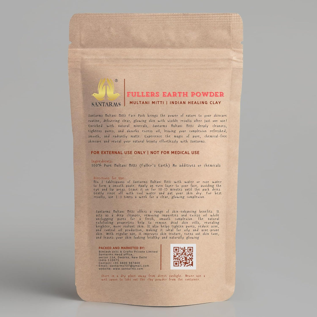 Santarms Natural Multani Mitti Powder 500gm | Pure Fuller's Earth Face Pack For Glowing Skin Improves Tone Free From Harsh Chemicals Suitable Radiant & Naturally Nourishing Hair Packs